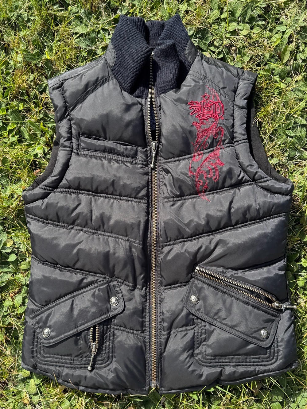 Vintage Harley-Davidson Y2K Black Quilted Puffer Vest Red Embroidery NWOT - Picture 8 of 13